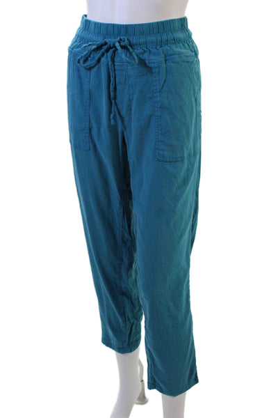 KUT from the Kloth Women Cropped Cargo Pants Blue Linen Blend Button Size M