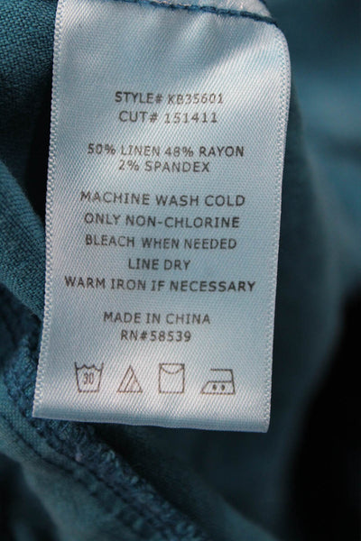 KUT from the Kloth Women Cropped Cargo Pants Blue Linen Blend Button Size M