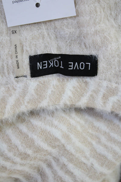 Love Token Women Beige Animal Print V-Neck Cardigan Size XS