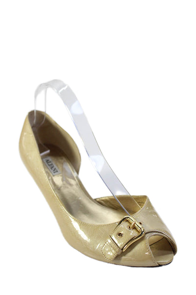 Alfani Womens Open Toe Slip On Gold Tone Buckle Heel Pumps Nude Size 9.5