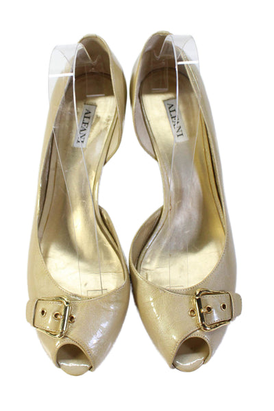 Alfani Womens Open Toe Slip On Gold Tone Buckle Heel Pumps Nude Size 9.5