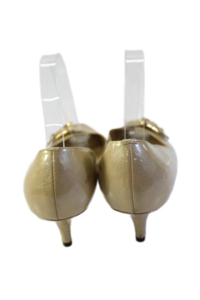 Alfani Womens Open Toe Slip On Gold Tone Buckle Heel Pumps Nude Size 9.5