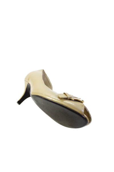 Alfani Womens Open Toe Slip On Gold Tone Buckle Heel Pumps Nude Size 9.5