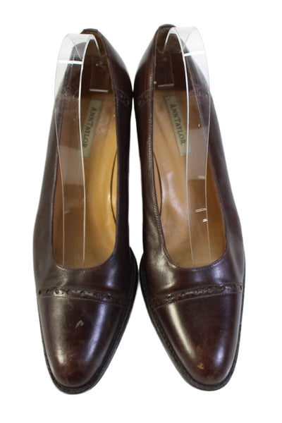Ann Taylor Womens Rounded Toe Block Slip On Heels Brown Size 9.5
