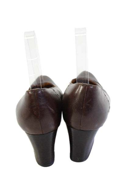 Ann Taylor Womens Rounded Toe Block Slip On Heels Brown Size 9.5