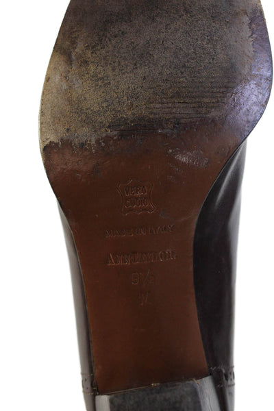 Ann Taylor Womens Rounded Toe Block Slip On Heels Brown Size 9.5