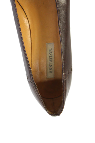 Ann Taylor Womens Rounded Toe Block Slip On Heels Brown Size 9.5