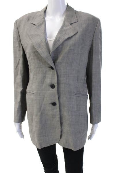 Escada Women Gray Check Wool Blazer Collared Button Long Sleeve 80s Size 40