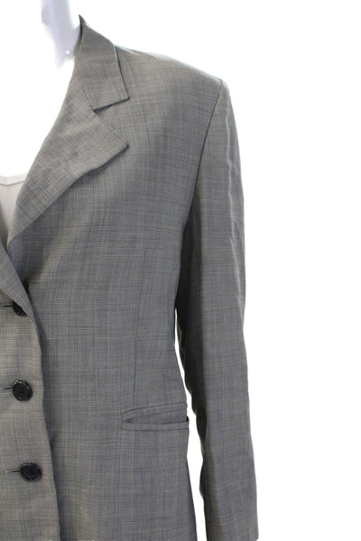 Escada Women Gray Check Wool Blazer Collared Button Long Sleeve 80s Size 40