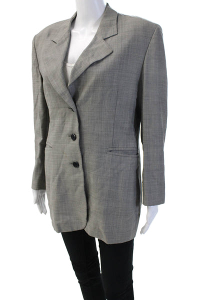 Escada Women Gray Check Wool Blazer Collared Button Long Sleeve 80s Size 40