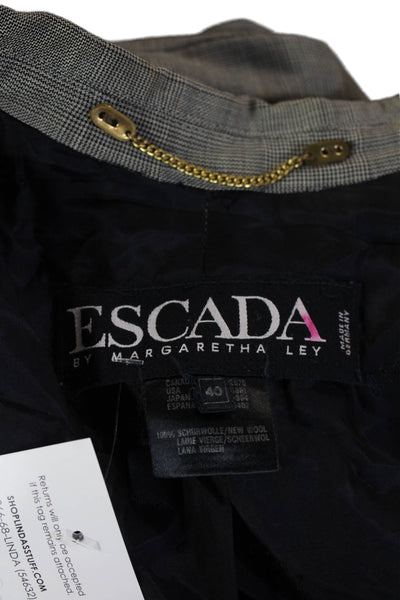 Escada Women Gray Check Wool Blazer Collared Button Long Sleeve 80s Size 40