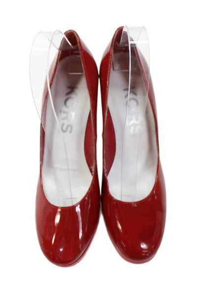 KORS Michael Kors Women's Round Toe Striped Wedge Heels Shoes Red Size 7