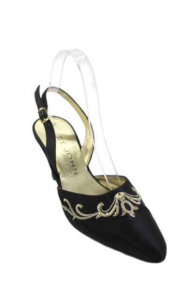 St. John Women's Pointed Toe Rhinestone Embellish Slingback Sandals Black Size 7