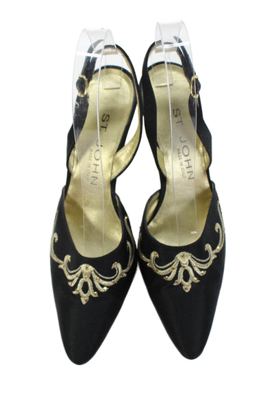 St. John Women's Pointed Toe Rhinestone Embellish Slingback Sandals Black Size 7