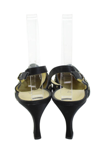 St. John Women's Pointed Toe Rhinestone Embellish Slingback Sandals Black Size 7