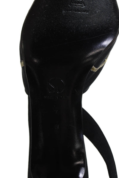 St. John Women's Pointed Toe Rhinestone Embellish Slingback Sandals Black Size 7