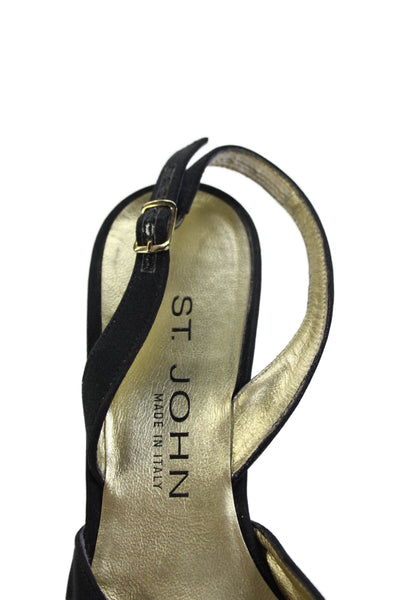 St. John Women's Pointed Toe Rhinestone Embellish Slingback Sandals Black Size 7