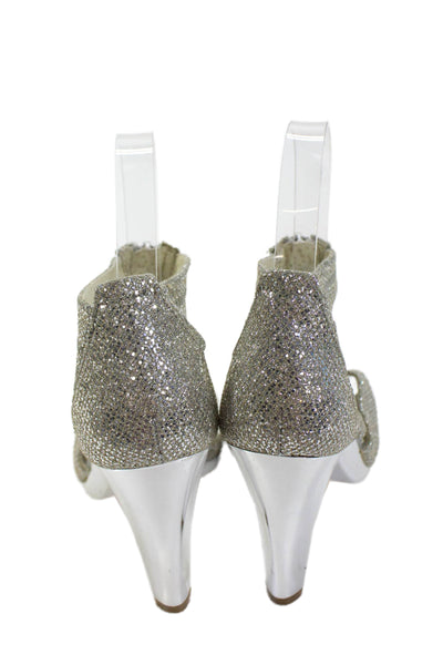 Michael Michael Kors Womens Open Toe Zip Sparkle Heels Sandals Silver Size 7