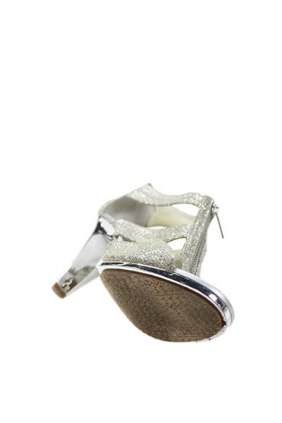 Michael Michael Kors Womens Open Toe Zip Sparkle Heels Sandals Silver Size 7