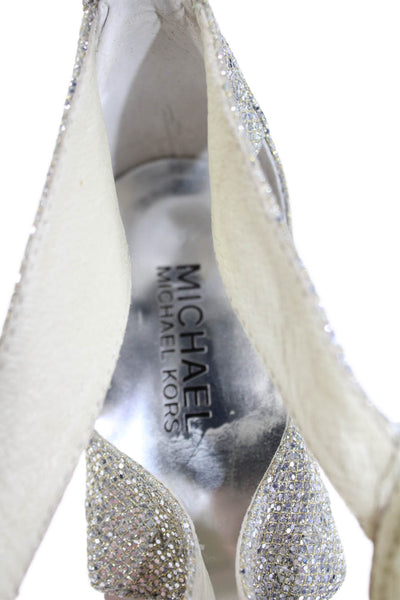 Michael Michael Kors Womens Open Toe Zip Sparkle Heels Sandals Silver Size 7