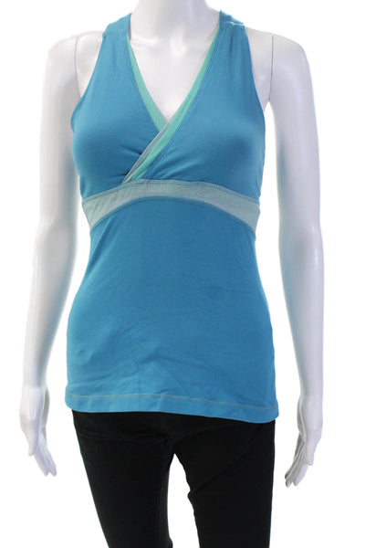 Lululemon Women Solid Blue Nylon V-Neck Sleeveless Tank Size M