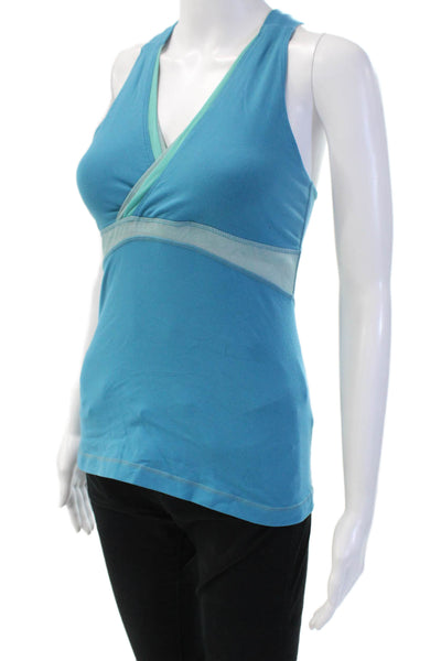 Lululemon Women Solid Blue Nylon V-Neck Sleeveless Tank Size M
