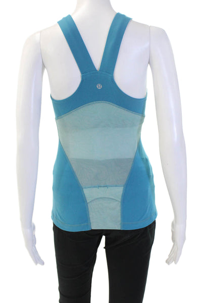 Lululemon Women Solid Blue Nylon V-Neck Sleeveless Tank Size M