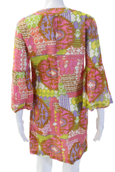 Trina Turk Womens Green Geometric Cotton Kaftan Shift Dress 3/4 Sleeve Size 6