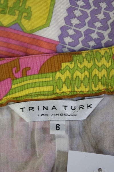 Trina Turk Womens Green Geometric Cotton Kaftan Shift Dress 3/4 Sleeve Size 6