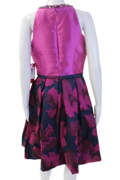 Carmen Marc Valvo Women Fit & Flare Pink High Neck Sleeveless Dress Size 8