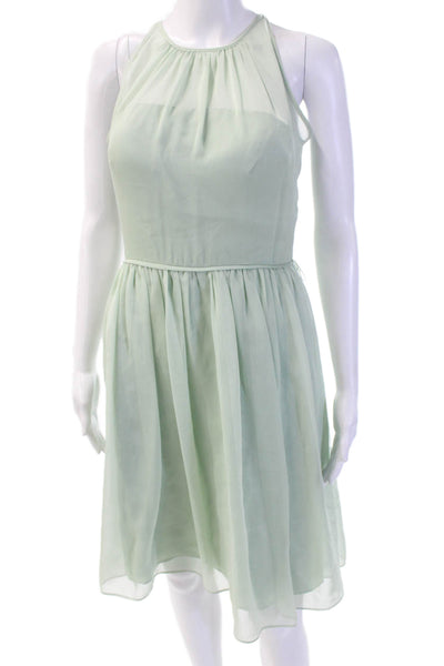 Adrianna Papell Women A-Line Fit Flare Dress Green High Neck Sleeveless Size 6