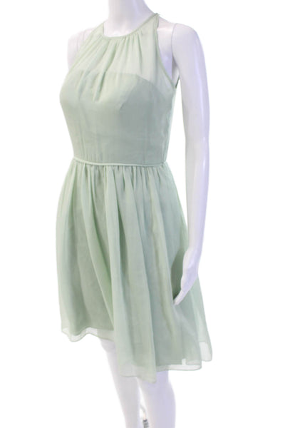 Adrianna Papell Women A-Line Fit Flare Dress Green High Neck Sleeveless Size 6