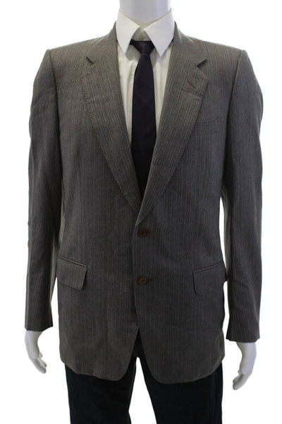 Canali Mens Herringbone Wool Suit Jacket Gray Button Long Sleeve Size 50