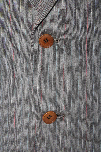 Canali Mens Herringbone Wool Suit Jacket Gray Button Long Sleeve Size 50