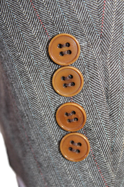 Canali Mens Herringbone Wool Suit Jacket Gray Button Long Sleeve Size 50