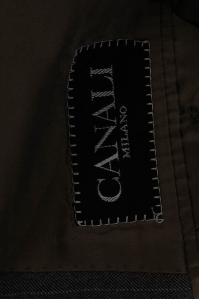 Canali Mens Herringbone Wool Suit Jacket Gray Button Long Sleeve Size 50