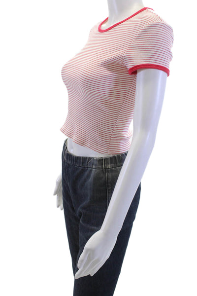 Reformation Womens Cropped Ringer T Shirt Red Striped Cap Sleeve Size S