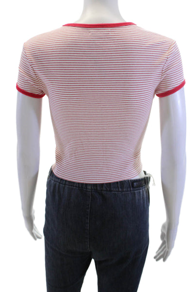 Reformation Womens Cropped Ringer T Shirt Red Striped Cap Sleeve Size S