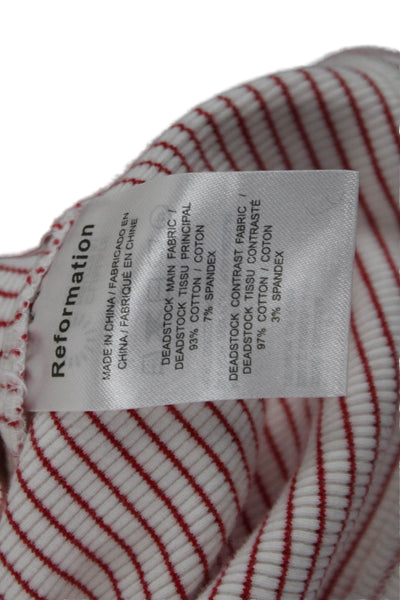 Reformation Womens Cropped Ringer T Shirt Red Striped Cap Sleeve Size S