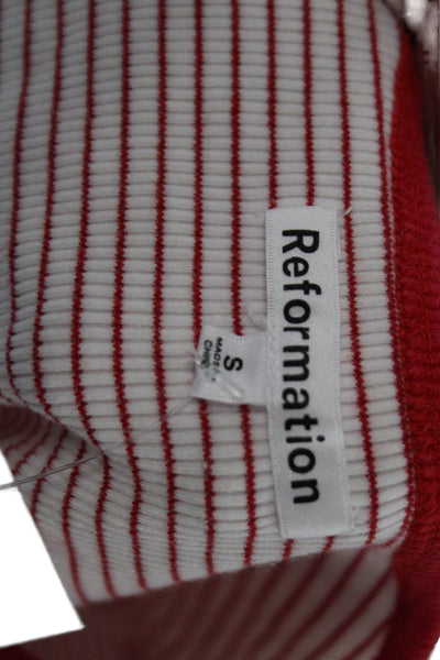 Reformation Womens Cropped Ringer T Shirt Red Striped Cap Sleeve Size S