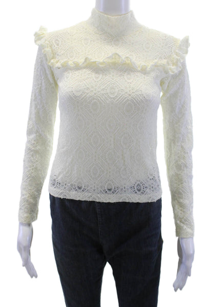 Lykke Wullf Women White Mock Neck Long Sleeve Bohemian Blouse Size XS