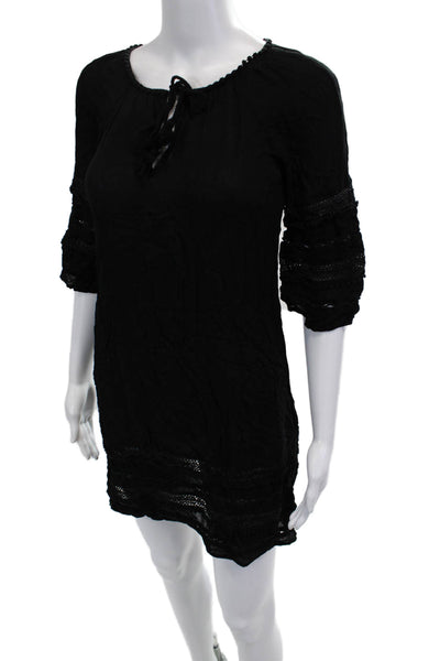 BB Dakota Womens Black Shift Dress 3/4 Sleeve Round Neck Knee Length Size XS