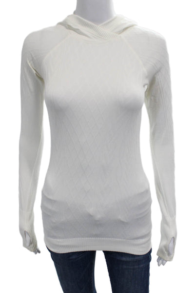 Lululemon Women Pullover Hoodie White Argyle Long Sleeve Size 2