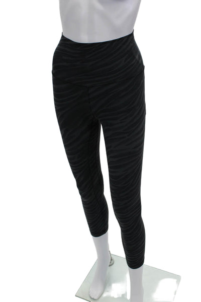 Lululemon Womens Cropped Ankle Animal Print Nylon Leggings Black Size 0