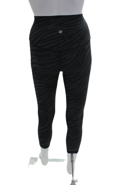 Lululemon Womens Cropped Ankle Animal Print Nylon Leggings Black Size 0