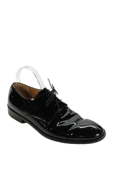 Johnston & Murphy Mens Lace Up Round Toe Patent Leather Oxfords Black Size 9M