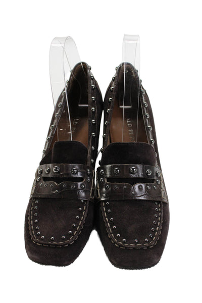 Donald J Pliner Womens Suede Studded Slide On Pumps Brown Size 7 Medium