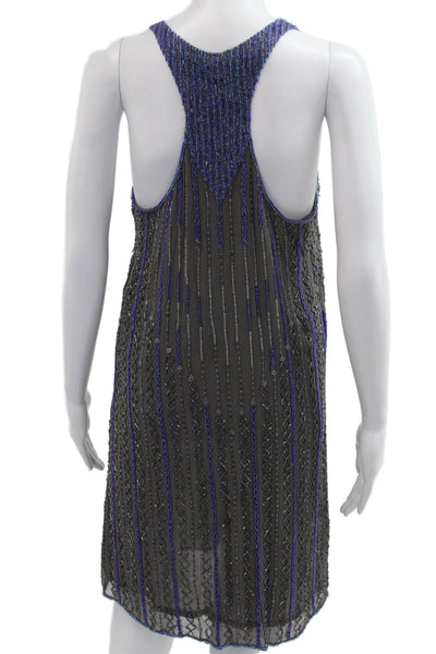 Parker Women Tank Dress Black Silk Striped Sleeveless Short Bohemian Size L