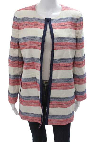 Tahari Levine Womens Petite Striped Beige Blazer Long Sleeve Crew Neck Size 14P