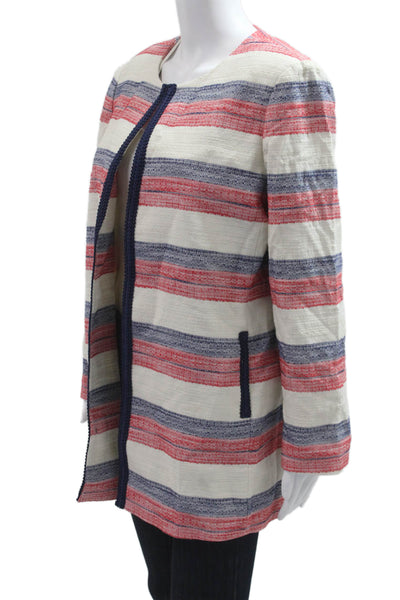 Tahari Levine Womens Petite Striped Beige Blazer Long Sleeve Crew Neck Size 14P